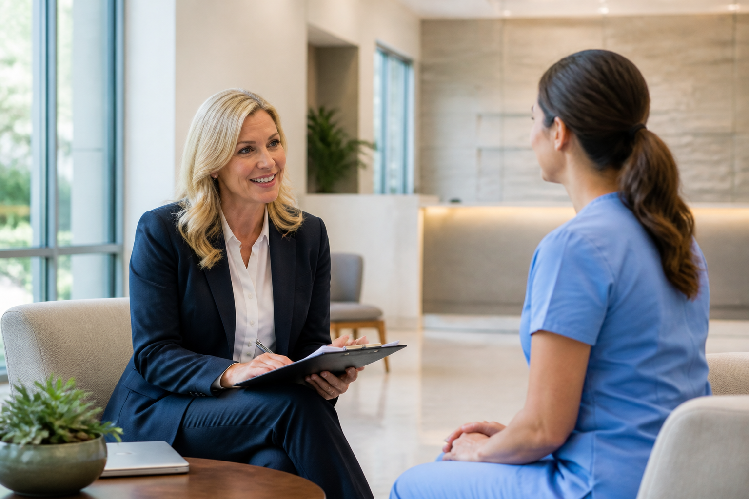 Recruiter meeting with a clinician candidate for Direct Hire placement